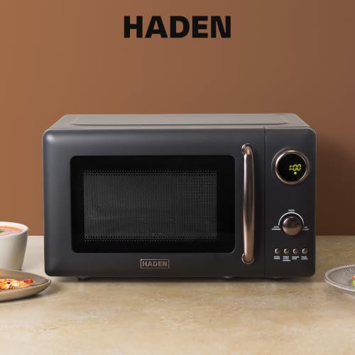 Image of Haden 0.7 Cubic Foot Compact Countertop Microwave, 700 Watts, Black /Pewter