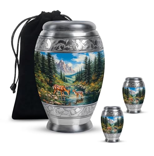 Image of Deer Urn Small Cremation Urns for Human Ashes Adult Man 1 Large & 2 Small | Large Funeral Urns for Female, Large Urns for Male & Female