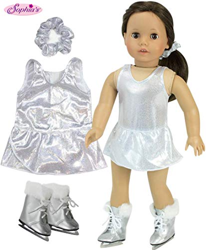 18 Inch Doll Clothes Silver Sparkle Ice Skating Outfit 3-Piece Set by Sophia's
