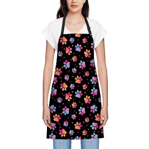Smooffly Paws Animal Dog Colorful Apron, Unisex Adjustable Bib Apron for Home Kitchen Restaurant, Coffee House - Image 2