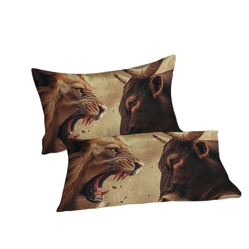 Housse de couette super king Lion et Vache 260x220cm en microfibre imprimée 3D
