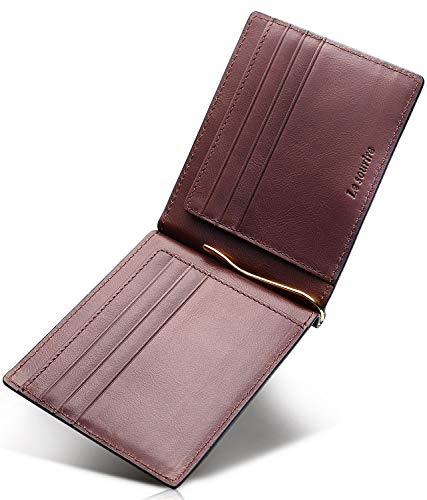 [ルスリール] マネークリップ メンズ 二つ折り 財布 カード 小銭入れ カードケース 本革 ダークブラウン