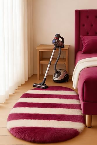 Image of Fluffy Silky Micro Fiber Polyster Carpet /Runner for Bedroom, Study Room, Playing Room, Guest Room ETC. 2x4 Feet, (Wine and Ivory new line)