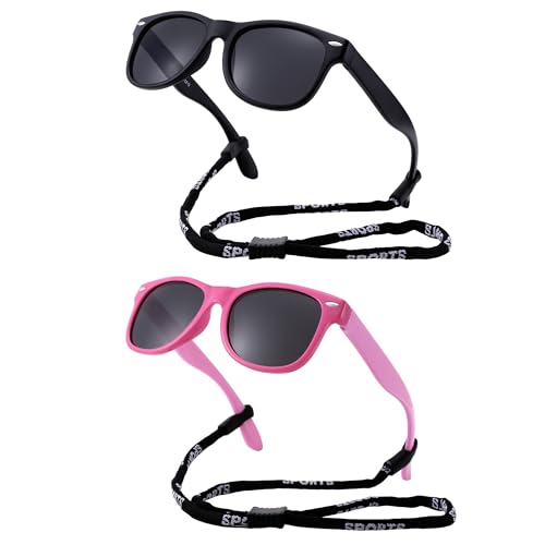 DYSAKER Kids Sunglasses for Girls & Boys 3-12 Polarized Toddler Sunglasses with Strap Flexible Rubber Frame UV Protection
