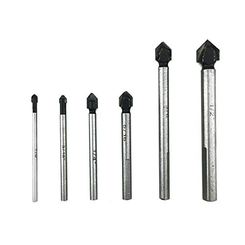 SPKLINE 6 Pcs Glass and Tile Drill Bit Set (1/8",3/16",1/4",5/16",3/8",1/2"), for Drilling Holes