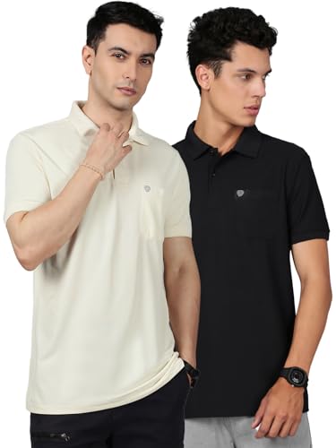 Image of Lux Cozi Men's Cotton Blend Polo T-Shirt with Chest Pocket | Collar T-Shirts for Men | Half Sleeves | Plain - Regular Fit (Pack of 2)