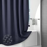 Hotel-Quality Navy Blue Waffle Shower Curtain, Water Repellent Bath Curtain Prevents Water Escaping, 256GSM Thick Heavy Duty Fabric Texture Wet Room Shower Curtains, Weighted Hem, Washable, 183x183cm