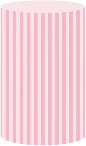 Cubiertas de pedestal redondas de rayas rosadas, cubierta de zócalo a rayas rosa pastel para decoración de fiesta de cumpleaños, princesa, niñas,