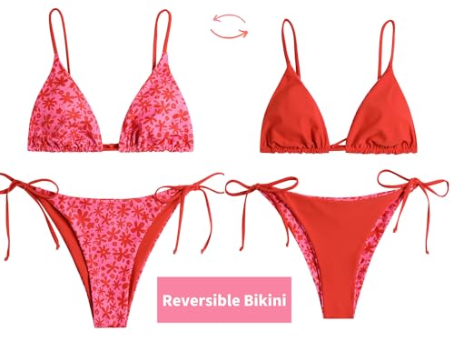 Image of ZAFUL Women's Triangle Bikini Floral String Bikini Set Two Piece Swimsuit Bathing Suits