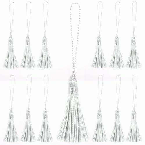 Image of 48Pcs Mini Bookmark Tassels Handmade Keychain Silky Tassel | (White)3.75inch Tassel, Silky Floss Craft Tassel for Jewelry Making,Tags,DIY Accessory