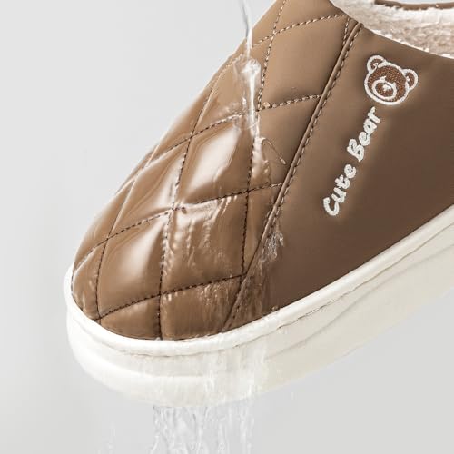 Premium Comfort Thermal Leather Cute Bear Non Slip Women's Fuzzy House Slippers Indoor Soft Warm Kawaii Furry Shoes3