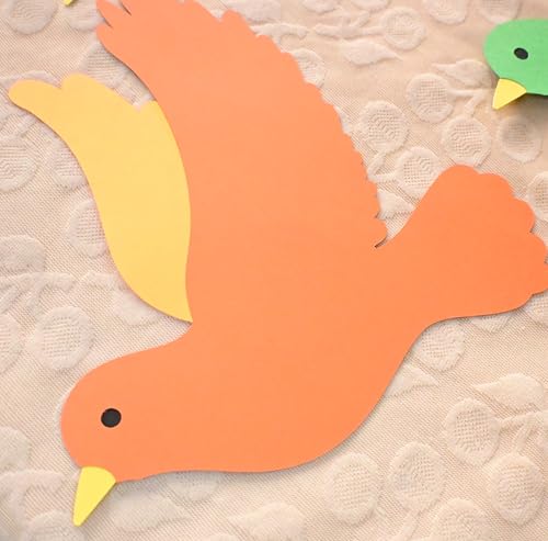 Image of Paper Pigeon Cutout Decorations | Republic Day | Independence Day | Patriotic Theme | Green Orange Yellow | Pack of 12