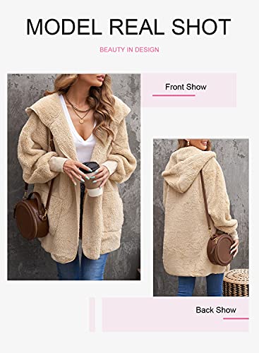 Image of Dokotoo Womens 2025 Winter Long Sleeve Solid Fuzzy Fleece Open Front Hooded Cardigans Jacket Coats Outerwear with Pocket