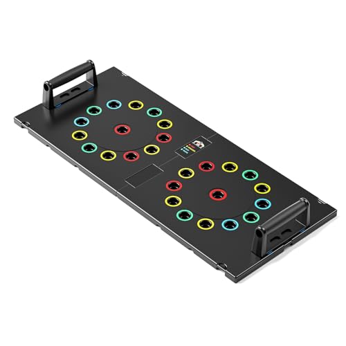 UPREIGN Multi-Functional Push-Up Plate with 30 Holes and 4 Color Zones. Portable and Foldable Push-up Board with Handle for Muscle Building and Strength Training