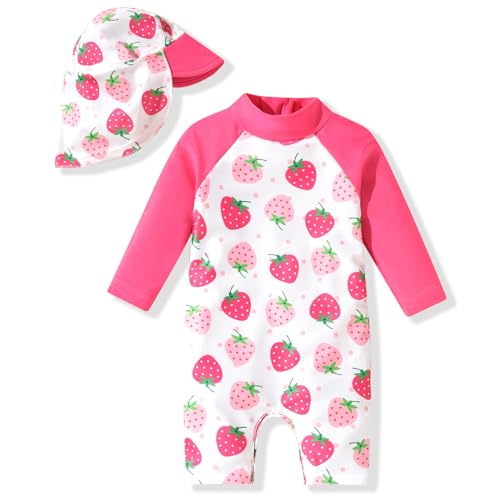 Image of Aalizzwell Baby Girls Long Sleeve One Piece Bathing Suit with Hat