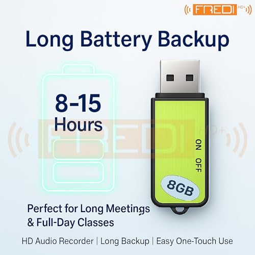 Image of FREDI HD PLUS USB Voice Recorder 8GB Inbuilt Memory | Clear HD Audio Recording Pen Drive | One-Touch Start | OTG Support for Mobile Playback | Portable Digital Recorder for Classes, Office & Meetings