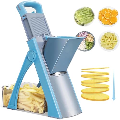 Cortador de mandolina seguro y ajustable, con base de silicona antideslizante, 8 modos, grueso y fino, se puede cortar, perfecto para patatas, tomates, pepinos, verduras