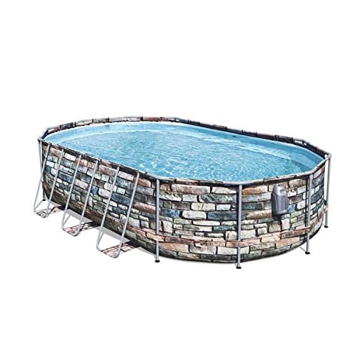 Bestway 56719C - Piscina Desmontable Tubular Power Steel Oval Diseño Piedra 610 X 366 X 122 Cm, Con Depuradora Cartucho 9.463 L/H Con Escalera