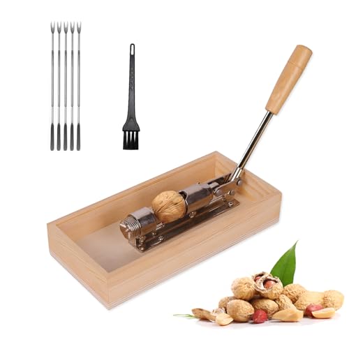 ZibugZag Pecan Cracker, Heavy Duty Nut Crackers for All Nuts, Nutcracker Tool with 5 Crab Forks and 1 Cleaning Brush