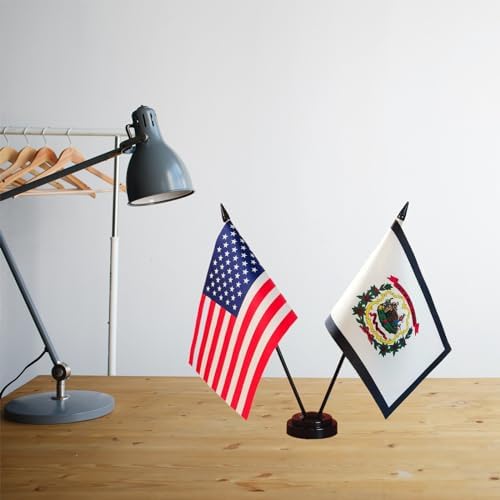 America & West Virginia Twin Desk Flag, US West Virginia Table Flags, 8 x 5 Inches American & West Virginia Deluxe Desk Flag Set - Miniature USA & West Virginia Stick Flag with Flag Stand image 4