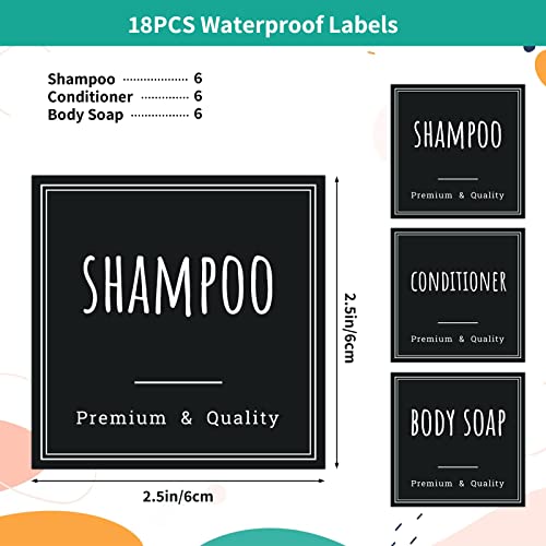 Image of Segbeauty Soap Dispenser Labels, 18pcs Bathroom Waterproof Labels for Bottles, Black Removable Self-Adhesive Cleaning Bottle Label Stickers Printed with Shampoo Conditioner Body Soap
