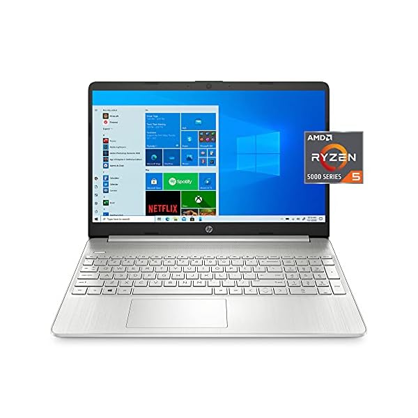 HP 15.6" FHD Laptop, Ryzen 5-5500, Silver, HD Webcam, USB-C, HDMI, AMD Radeon Graphics, Windows 10 Home, w/Tikbot Accessories (16GB RAM | 512GB PCIe SSD)