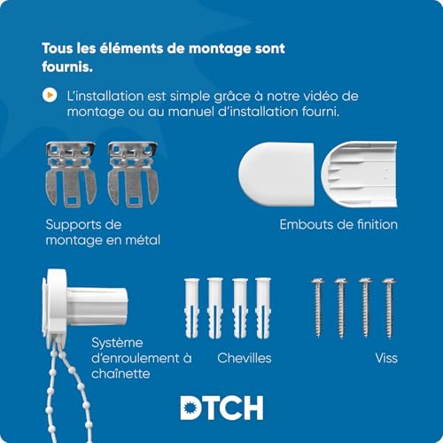 Store enrouleur occultant blanc DTCH 110x190 cm pour fenetre sans perçage