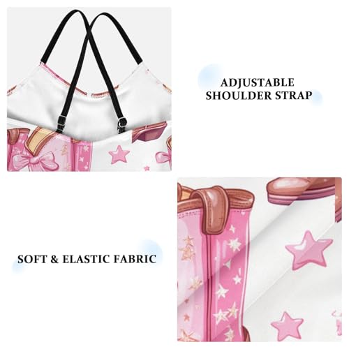 Pigsaly Girls One Piece Swimsuits Brown Cowgirl Boots Pink Bows Kids Cross Back Swimwear Toddler Beach Sport Bathing Suit 3T3