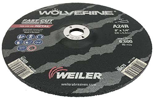 Image of Weiler 56469 9 inch X 1 /4 inch Wolverine Type 27 Grinding Wheel, A24R, 7 /8 inch A.H. (Pack of 10)