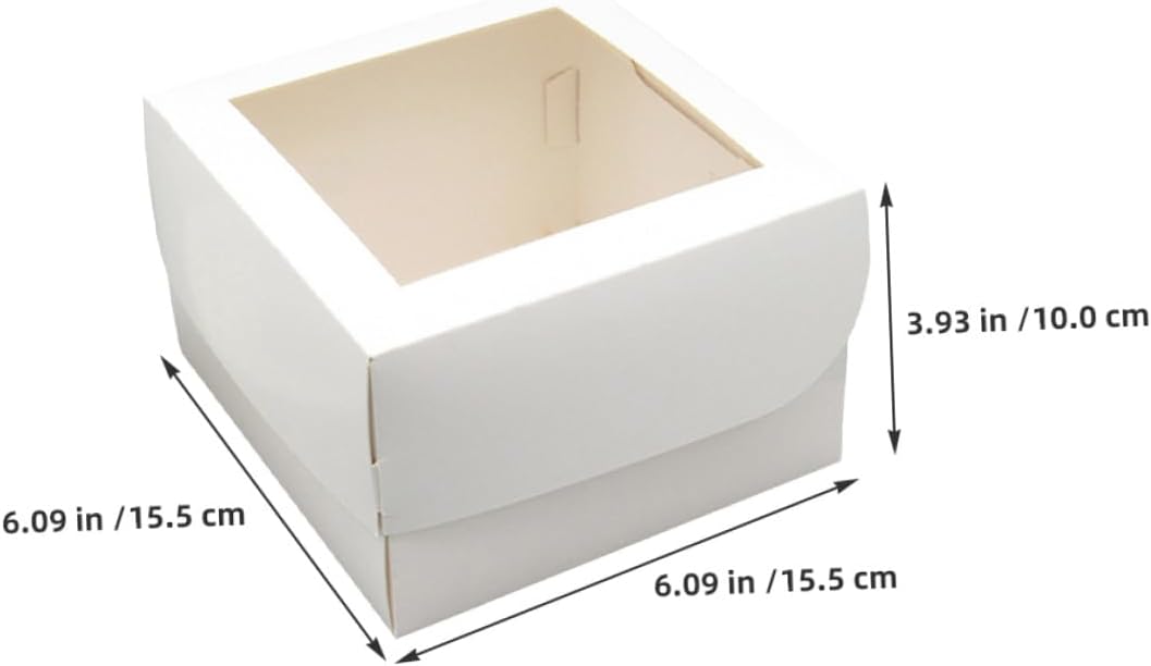 Bakery Cake Boxes with Window 4-inch Square Food-grade 350g White Cardboard with Paper Tray, Portable Dessert Packaging for Cupcakes and Pastries, 25pcs