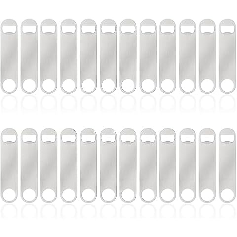 Ohiyoo 24 Pack Flat Beer Bottle Opener 5 inch Heavy Duty Stainless Steel Flat Bottle Opener Metal Beer Bottle Openers Silver Beer Openers for Bartender Kitchen Bar or Restaurant (Silver, 5 inch) Cover