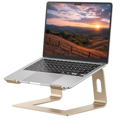SOUNDANCE Laptop Stand, Aluminum Computer Riser, Ergonomic Laptops Elevator for Desk, Metal Holder Compatible with 10 to 15.6 Inches Notebook Computer, Champagne Gold