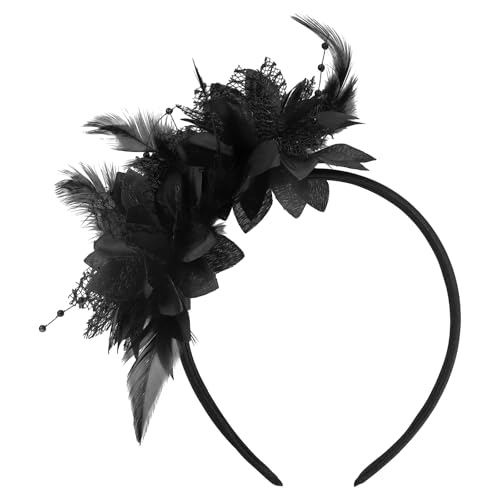 Penitue 1920s Feather Fascinator Headband Women Vintage Feather Headpiece Accessories for Weddings Tea Parties Beauty Pageants Cocktail Parties Ball Prom(Black)