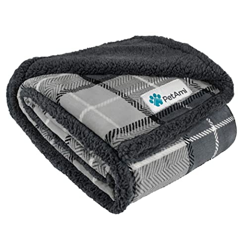 PetAmi Hundedecke Sherpa Hundedecke | Plüsch Wendedecke warme Haustierdecke für Hundebett Couch Sofa Auto, 60 x 40 Inches, Kariert Kohlegrau