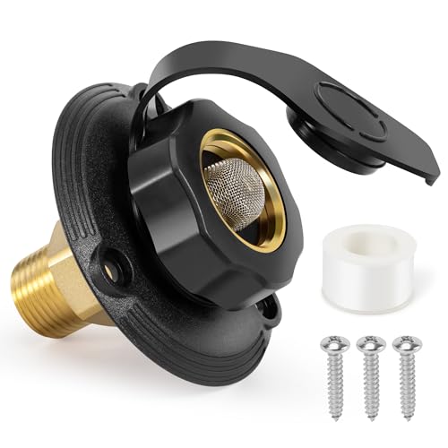 Image of TONDA RV City Water Inlet with Check Valve, Brass Thread RV Water Fill Inlet Replacement, RV Water Hose Connector for Camper, Trailer, Motorhome