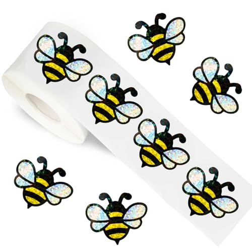 FYSUIMU 500 calcomanías de abeja láser holográficas de papel de abejorro brillante para planificador de verano, recompensa de sobre, suministros de bricolaje, 1.5 pulgadas