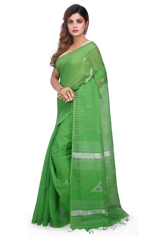 Image of BENGAL HANDLOOM Women's Cotton Linen Slab Sarees with Jaquard Work with Blouse Piece