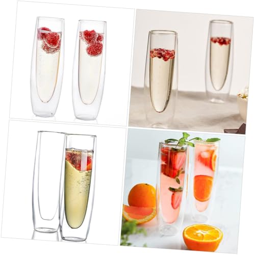 Copas de vino de vidrio doble pared transparente juego de 2 piezas resistentes al calor 6
