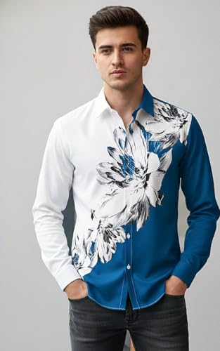Image of Men's Floral Printed Casual Shirt | Full Sleeve Button-Down Stylish Shirt for Men | Slim Fit Party, Office & Street Wear Fashion Shirt