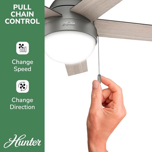 Image of Hunter Anslee, Indoor, Ceiling Fan, with LED Light, 46 inch, Matte Silver