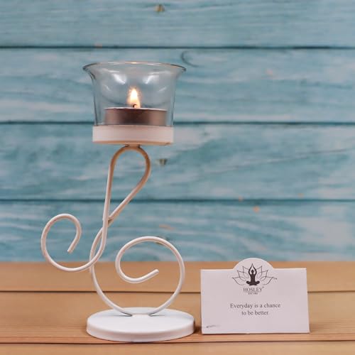 Image of HOSLEY Clear Glass Tealight Candle Holders|White Tealight Candle Holders with Glass Holders Perfect for Home Decor Tabletop Centerpiece| Pack of 1 with Pack of 1 Tealight