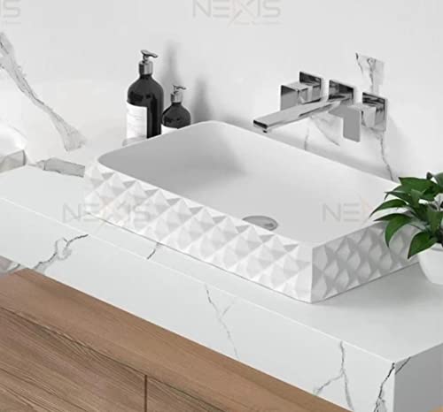 Image of Diamond Design Countertop Wash Basin | Tabletop Ceramic Bathroom Sink | Wash Basin Over Counter | Wash Basin For Bathroom (24 x 14 x 5 Inch)