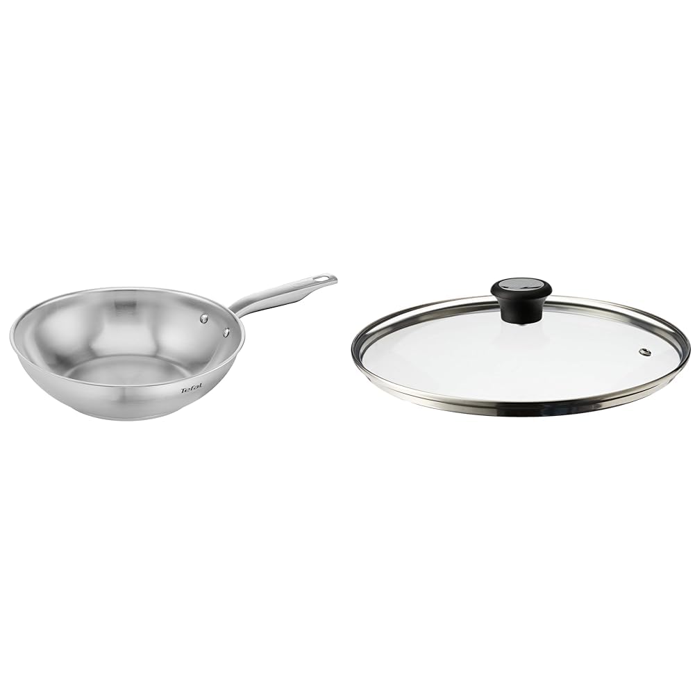 Poêle wok induction Tefal Virtuoso 28 cm acier inoxydable avec couvercle en verre