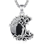 INFUSEU Collar Árbol de la Vida Raíces Familiares Luna Creciente con Obsidiana Joya para Mujer Regalo para Madre y Dos Hijos Día de la Madre Cumpleaños Navidad