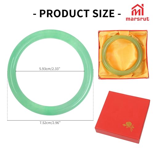 Jade Bangle Bracelet for Women, Green Natural Jade Cuff Jewelry, Thin Round Jadeite Bangles, Light Elegant Bracelets for Good Luck, Wedding Mother's Day Gift, 59.3mm/2.33" Inner Diameter2