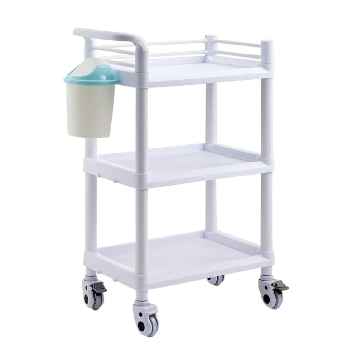 asdchZen 3 Tier Beauty Salon Trolley With Movable Storage Cart And Handles Hairdressing Trolley On Wheels With Drawer Rolling Laboratory Equipment Carts,White-With Drawer,White,Without drawer