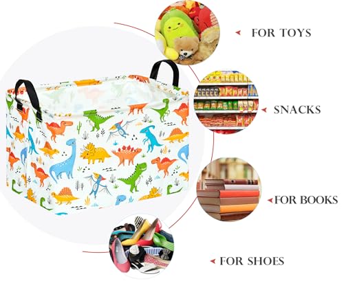 Image of Baby Storage Basket Nursery Box Laundry Hamper Organization Bins for Toys and Clothes with Handles (Color Dino)