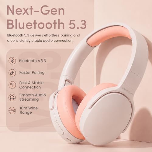 Image of GameSir BeatXtra Wireless Stereo Bluetooth Headphones V5.3, Over Ear Foldable Headset with 40mm Drivers, Soft Cushioned Ear Pads, Built-in Mic, AUX Input, 10M Wireless Range, Teen & Adults (Pink)