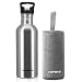 TOPOKO 34 OZ Straw Lid Stainless Steel Water Bottle with Nylon Sleeve(Grey and Black), Single Wall Leak Proof, BPA Free Flip Top Lid