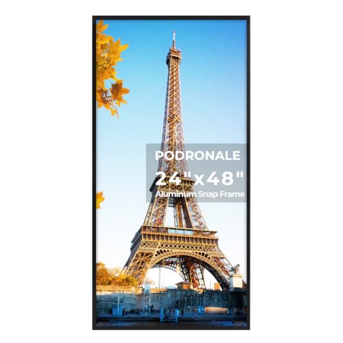 Podronale 24x48 Poster Frames 1Pcs Plexiglass Black Aluminum Snap Frame